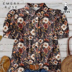 EMERY ROSE Casual Floral Puff Sleeve Blouse Size 2XL